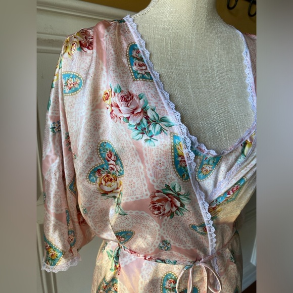 VTG AMELIA’S SET LINGERIE CHEMISE ROBE VALENTINE’S HEARTS ROSE LARGE - Picture 3 of 9